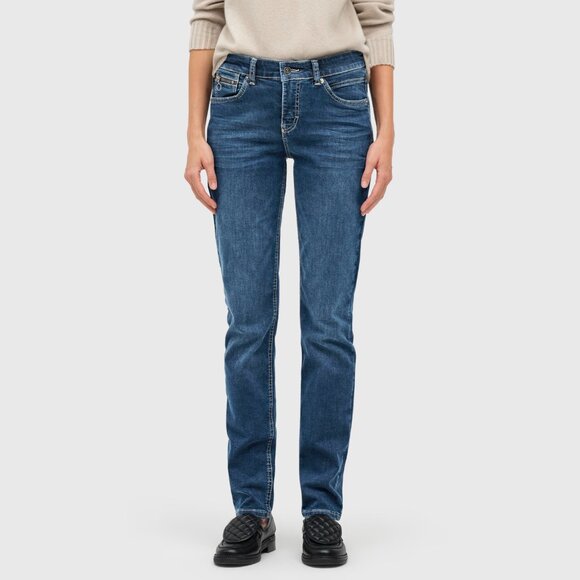 MAC JEANS (4) Slim Jeans Zip Detail Destoyed Glam Straight Leg Medium Wash - Picture 3 of 16